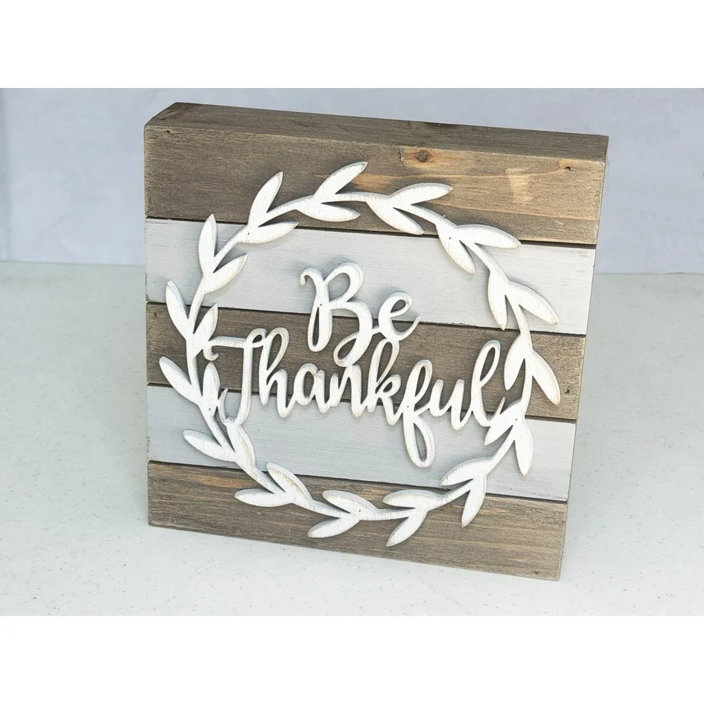 Be Thankful Wood Crate Style Wall Hanging or Stand Up 3D Cabin Country 7.875